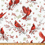 Hoffman California - Berries & Birch - Cardinals, Ice/Silver
