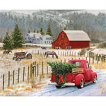 Riley Blake - Christmas Memories - 36^ Red Truck & Farm Panel