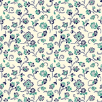 Quilting Treasures - Oxford Revival - Flower With Dotted Scroll, Cream/Jade