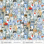 Windham Fabrics - Cats Around Town - Feline Friends, Dusty Blue