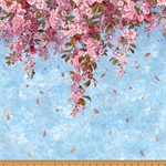 Hoffman California - Sakura Blooms - Pink Blossom Border Print, Blue