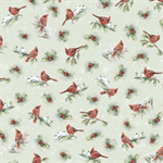P & B Textiles - Woodland Whispers - Cardinal Allover, Light Sage