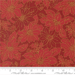 Moda - Merry Manor Metallic - Poinsettia Blooms Damask, Crimson