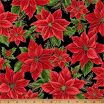Hoffman California - Blooming Holidays - Poinsettias, Black/Gold