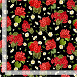 Timeless Treasures - Scarlet Beauty - Geranium & Daisies, Black