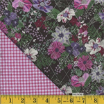 Mook - Quilted Fabric - Pink & Lavender Florals, Black/Pink