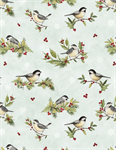 Wilmington Prints - Medley In Red - Chickadees All Over, Mint Green