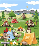 SusyBee - Baron Goes Camping - 36^ Quilt Panel, Grass Green