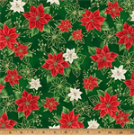Hoffman California - Blooming Holidays - Red & White Poinsettias, Hunter/Gold