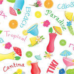 Benartex Kanvas Studio - Island Time - Tropical Refreshments, White
