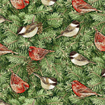 Henry Glass - Holiday Botanical - Birds on Pine Branches, Green