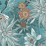Quilting Treasures - Dahlias At Dusk - Dahlias & Butterflies, Teal
