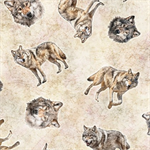 Quilting Treasures - Running With The Pack - Tossed Wolves, Cream