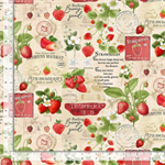 Timeless Treasures - Berry Sweet - Strawberries Market Collage, Beige