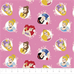 Camelot - Disney Cottons - Forever Princesss - In Circles, Pink