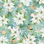 Hoffman California - Seas & Greetings - White Poinsettia, Aquamarine