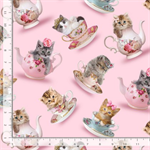 Timeless Treasures - Cats -Teacup Cats, Pink