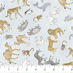Northcott - Two By Two - Small Animals Tossed, Pale Blue