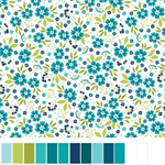 Benartex Traditions - Among the Wildflowers II - Poppies, Aqua