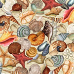Quilting Treasures - Endless Blues - Packed Seashells, Cream