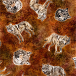 Quilting Treasures - Running With The Pack - Tossed Wolves, Brown