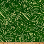 Hoffman California - Christmas Wish - Swirling Metallic Lines, Hunter/Gold