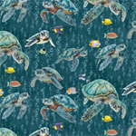 Benartex Traditions - Under The Sea - Sea Turtle Swim, Dark Teal