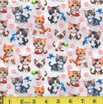 Mook Fabrics - Cats - Kittens At Play, Grey