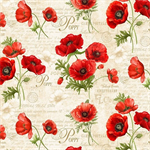 Timeless Treasures - Poppy Passion - Poppy Floral & Text, Cream