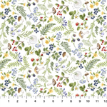 Northcott - Country Mouse - Floral Fern Toss, White