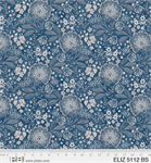 P & B Textiles - 108^ Elizabeth - Large Floral, Blue Silver