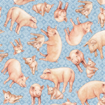 Quilting Treasures - Greener Pastures - Pigs, Blue