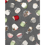 Wilmington Prints - Hot Cocoa Bar - Tossed Cups, Dark Gray