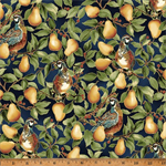 Hoffman California - In A Pear Tree - Pears & Birds, Navy/Gold