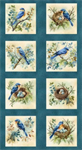 Henry Glass - Awakenings - 24^ Bird Blocks Panel, Blue