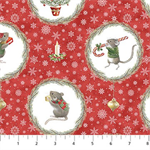 Northcott - The Christmas Mouse Flannel - Wreaths, Red