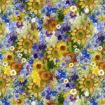 Clothworks - Sunflower Song - Packed Floral, Multi