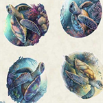 Quilting Treasures - Endless Blues - Sea Turtle Circle Vignette, Beige