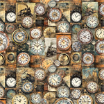 Quilting Treasures - Steam & Steel - Clocks, Multi