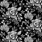 Henry Glass - Misty Morning - Gray Cabbage Roses, Black
