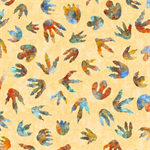 Quilting Treasures - Dinoroars! - Dino Tracks, Light Gold