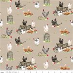 Riley Blake - Spring Barn Quilts - Chickens, Tan