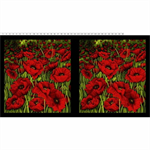 Clothworks - Poppy Poetry - 24^ Large Red Poppies Panel, Black
