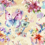 Lumin Fabrics - Flight of Fancy - Hummingbirds Flowers Butterflies, Multi