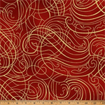 Hoffman California - Christmas Wish - Swirling Metallic Lines, Scarlet/Gold