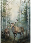 Hoffman California - Stag and Stone - 34^ Deer Panel, Forest
