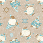 Henry Glass - I Love Sn'Gnomies Flannel - Skiing Gnomes, Beige