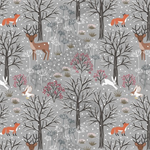 Lewis & Irene - Winter in Bluebell Wood Flannel - Animals, Grey