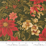 Moda - Merry Manor Metallic - Poinsettia Large Floral, Evergreen
