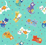 Wilmington Prints - Fe-line Frisky - Cat Toss, Teal
